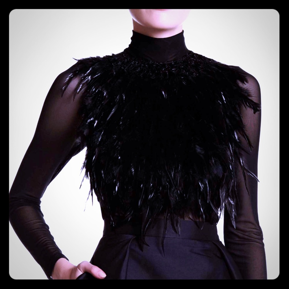 Gracia feather detail mesh blouse